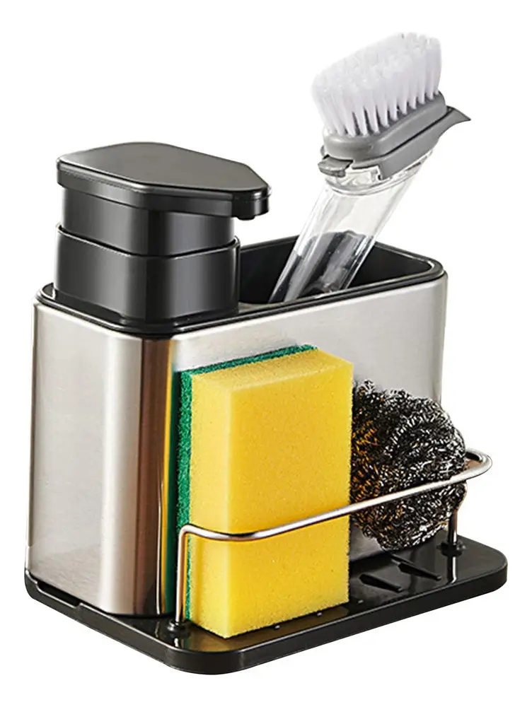 Dispensador De Detergente De Cocina De Acero 3 en 1